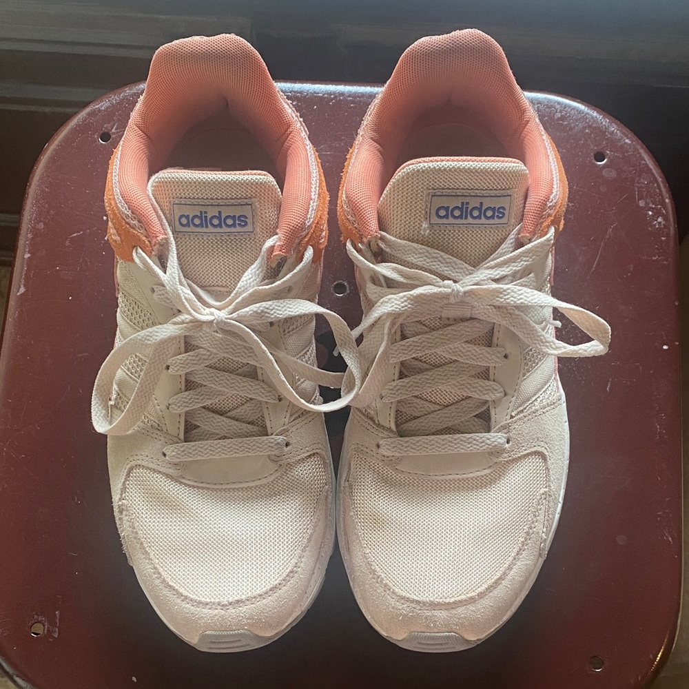 adidas White and Coral Low-Top Lace-Up Sneakers